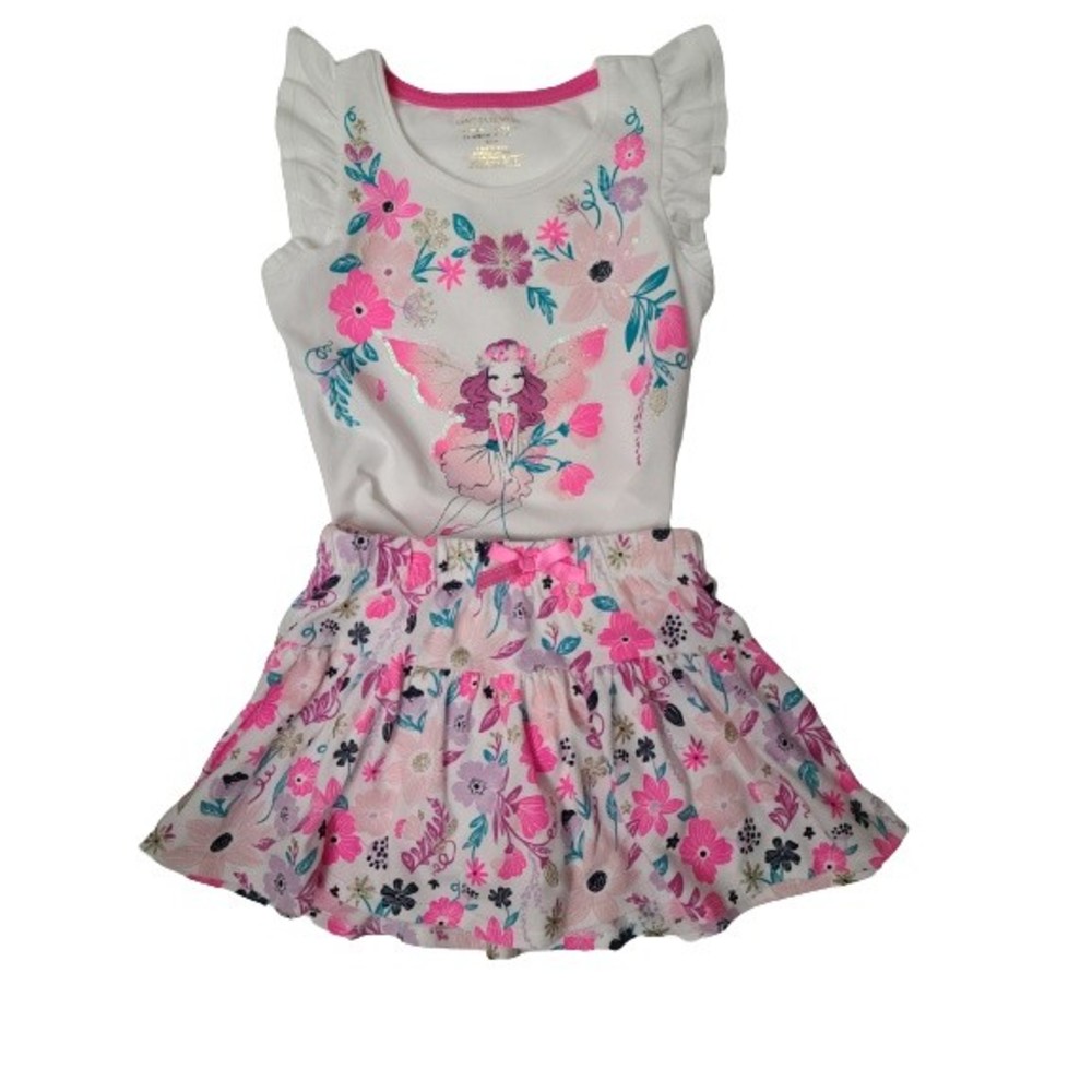 Cynthia Rowley 3 pcs Set/T-Shirt & 2 Skorts/Pink White Fairy Girls Size M (5-6)